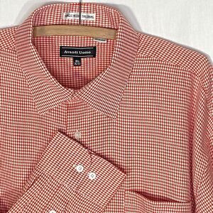 AVANTI UOMO Shirt Houndstooth Plaid Single Needle Long Sleeve Men 18.5 Red White